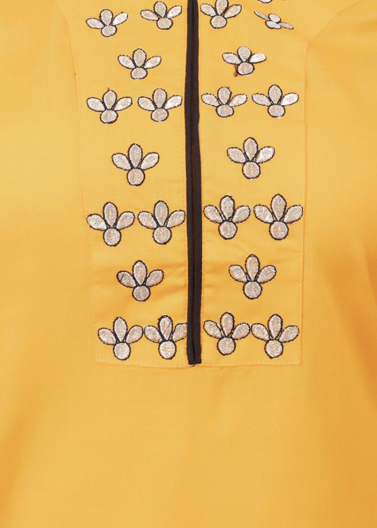 Stylish Mustard Slub Rayon Kurti with Bell Sleeves - Image 5