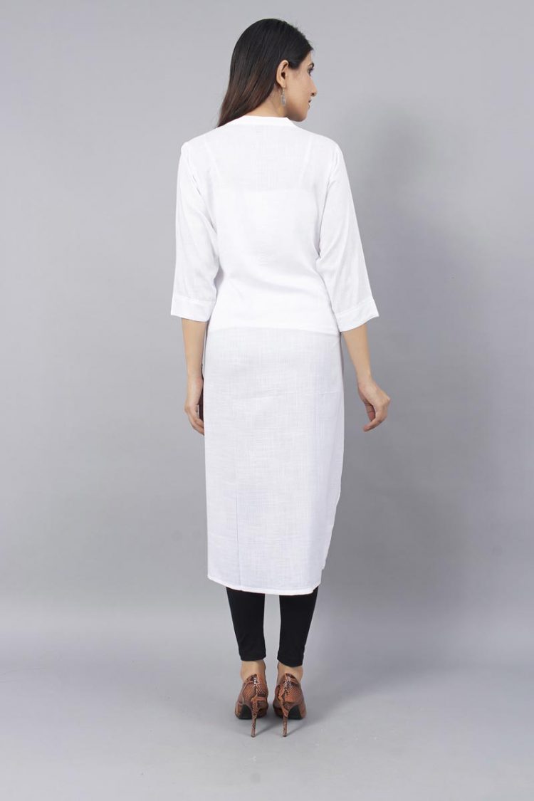 White Elegant Slub Rayon Kurti with Buttons - Image 4