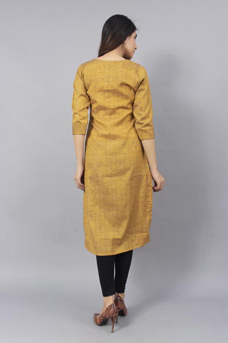 Mustard Checks Kurti with Buttons - Image 4