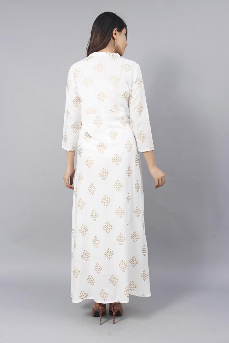 Off White Block Printed Stylish Kurti with Chiffon Dupatta - Image 8
