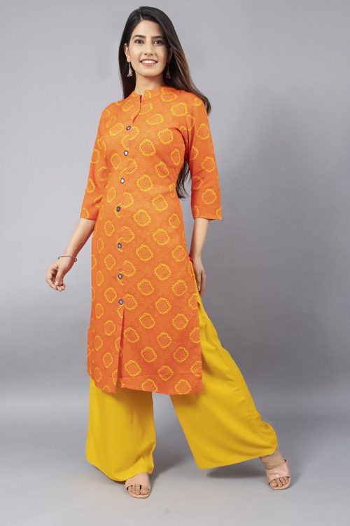 Typical Rajasthani Batik Print Kurti With Mirror Buttons