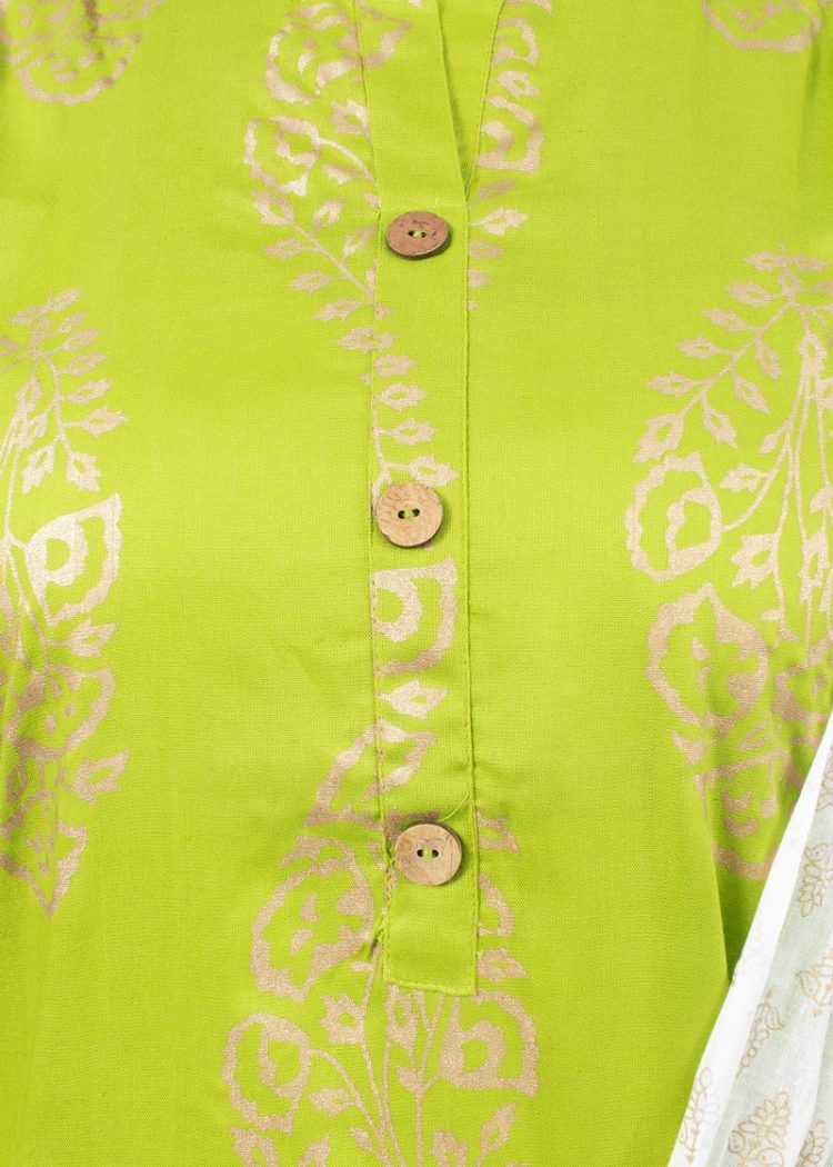 Modish Light Green Golden Print Kurti with Dupatta - Image 5