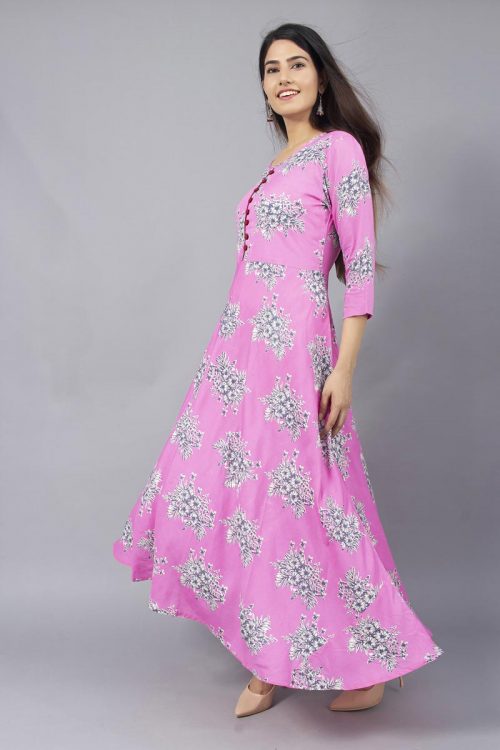 Steezy Pink Flower Printed Kurti