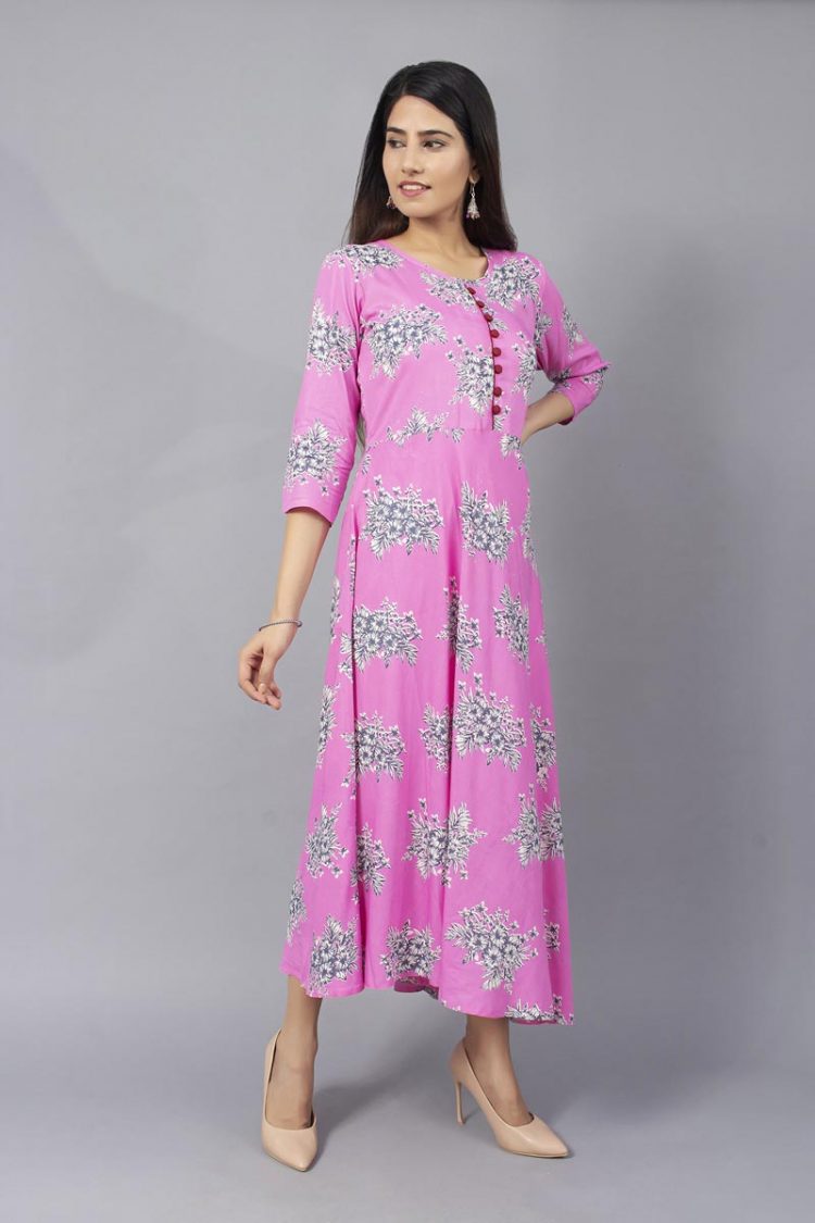Steezy Pink Flower Printed Kurti - Image 2