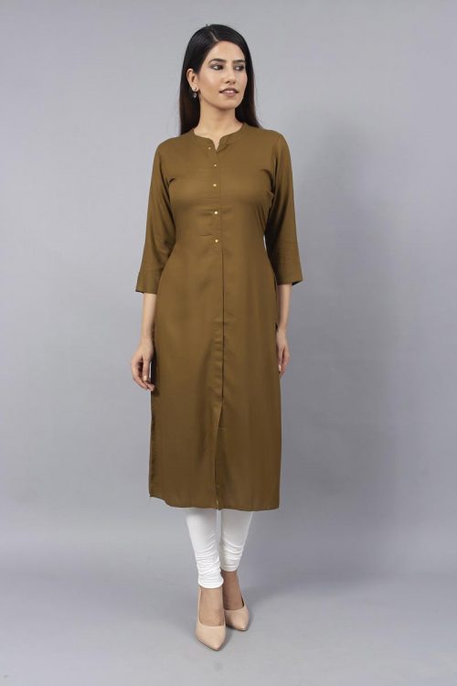 Unadorned Plain Olive Colored Solid Kurti