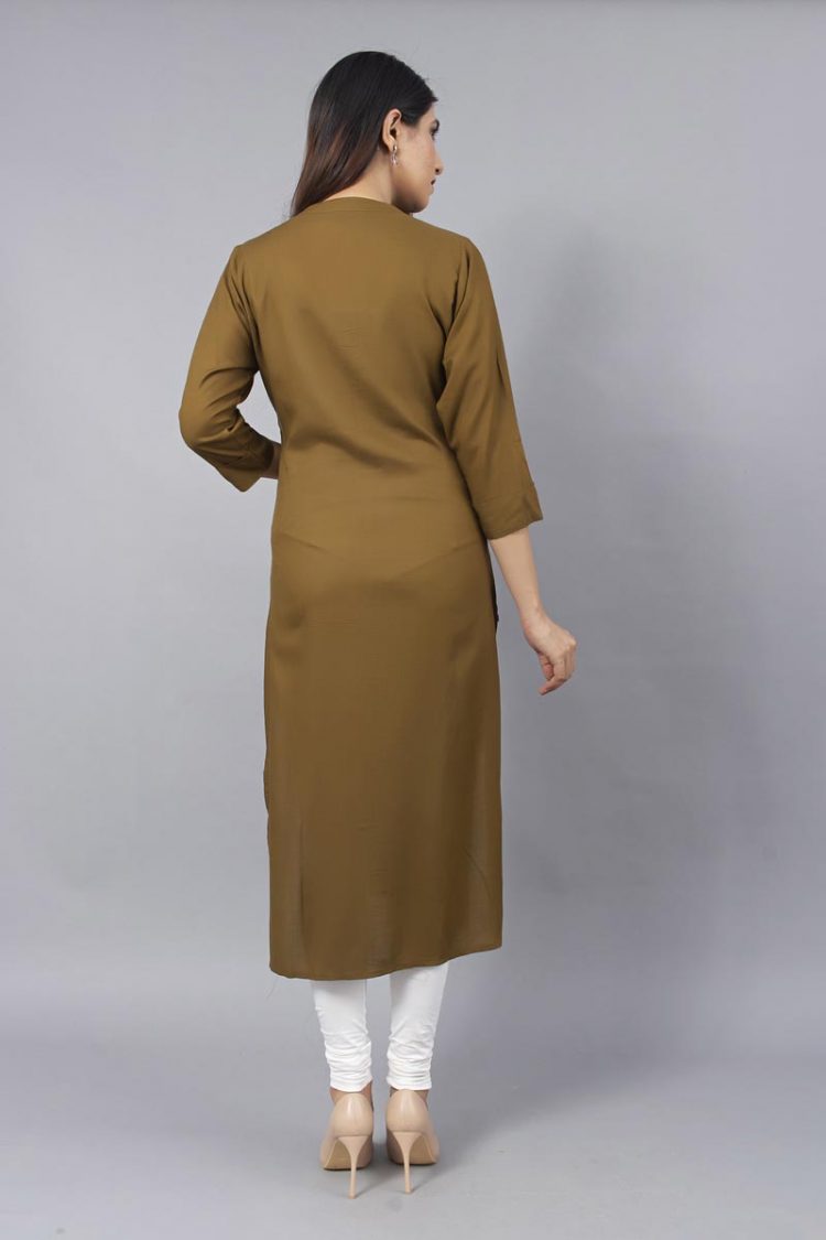 Unadorned Plain Olive Colored Solid Kurti - Image 5