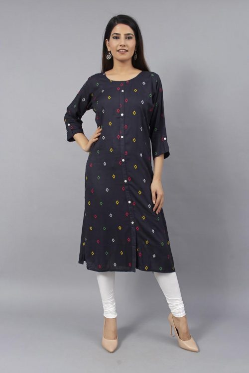 Sheer Block Printed Black Kurti