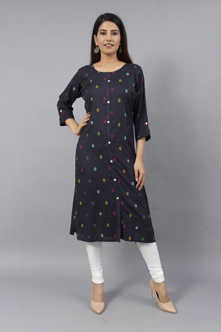 Sheer Block Printed Black Kurti