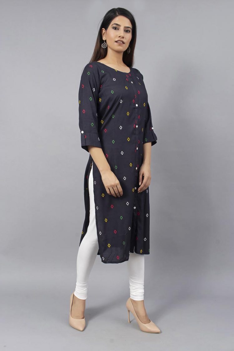 Sheer Block Printed Black Kurti - Image 2