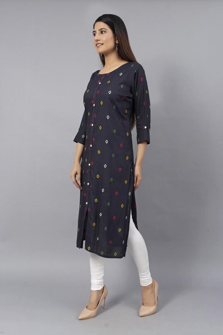 Sheer Block Printed Black Kurti - Image 3