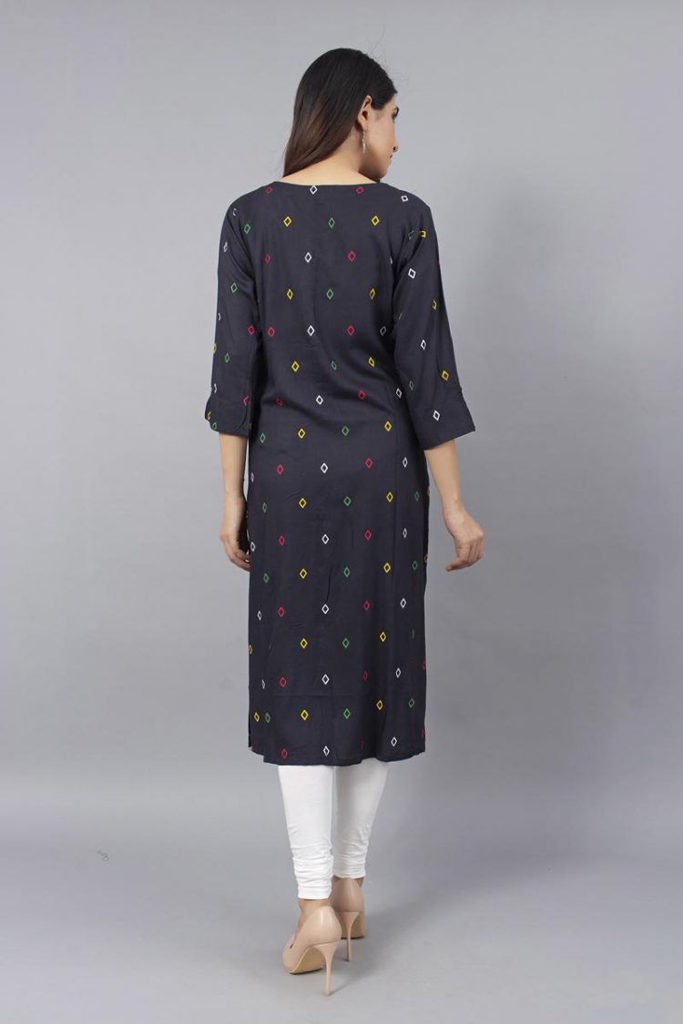 Sheer Block Printed Black Kurti - Image 4