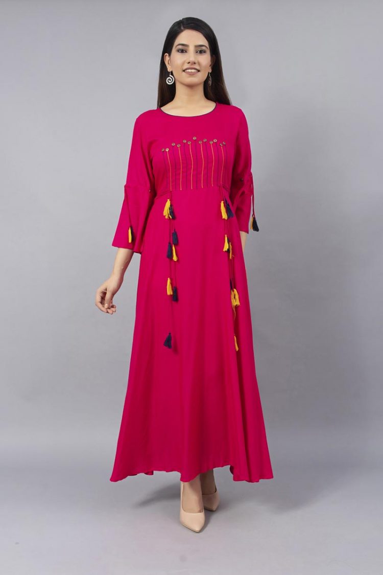 Stylish Pink Kurti with Pom Pom - Image 2