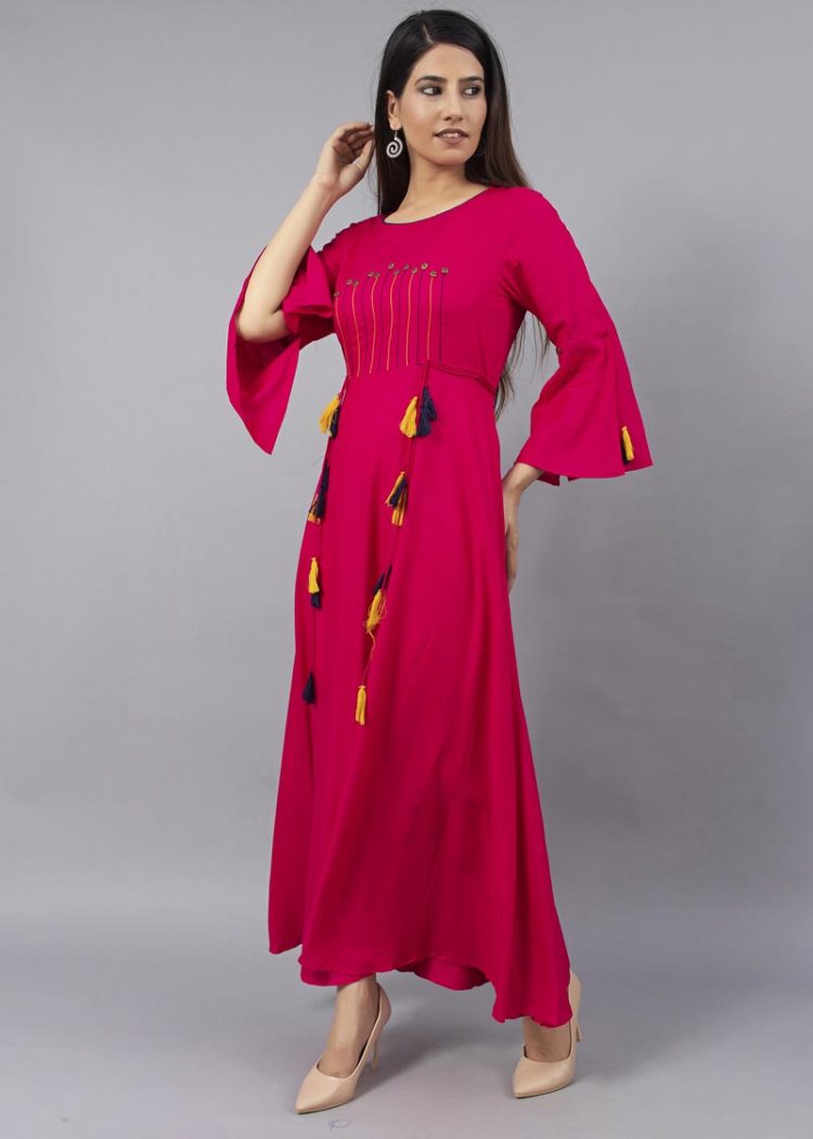 Stylish Pink Kurti with Pom Pom - Image 3