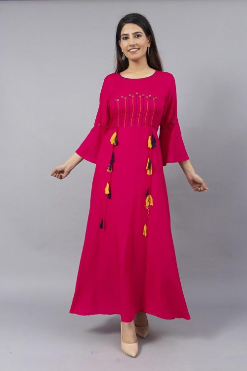Stylish Pink Kurti with Pom Pom