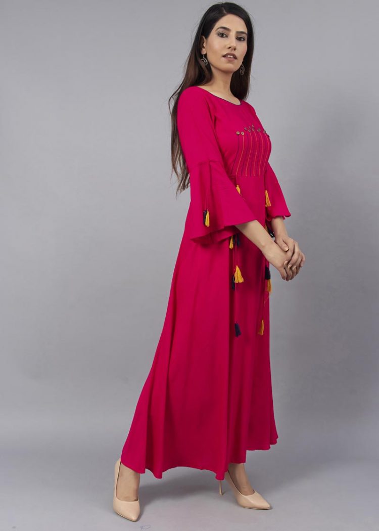Stylish Pink Kurti with Pom Pom - Image 4