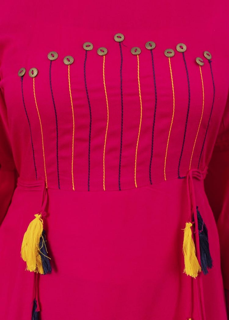 Stylish Pink Kurti with Pom Pom - Image 6
