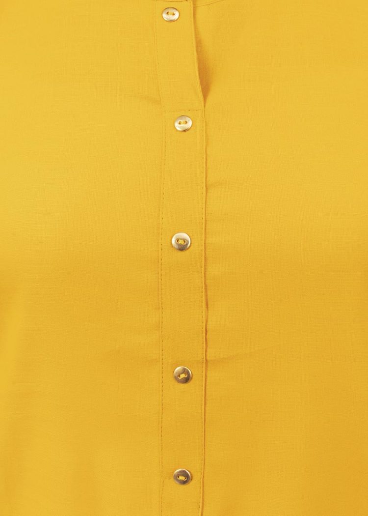 Sheer Solid Yellow Kurti With Bell Sleeves - Image 6