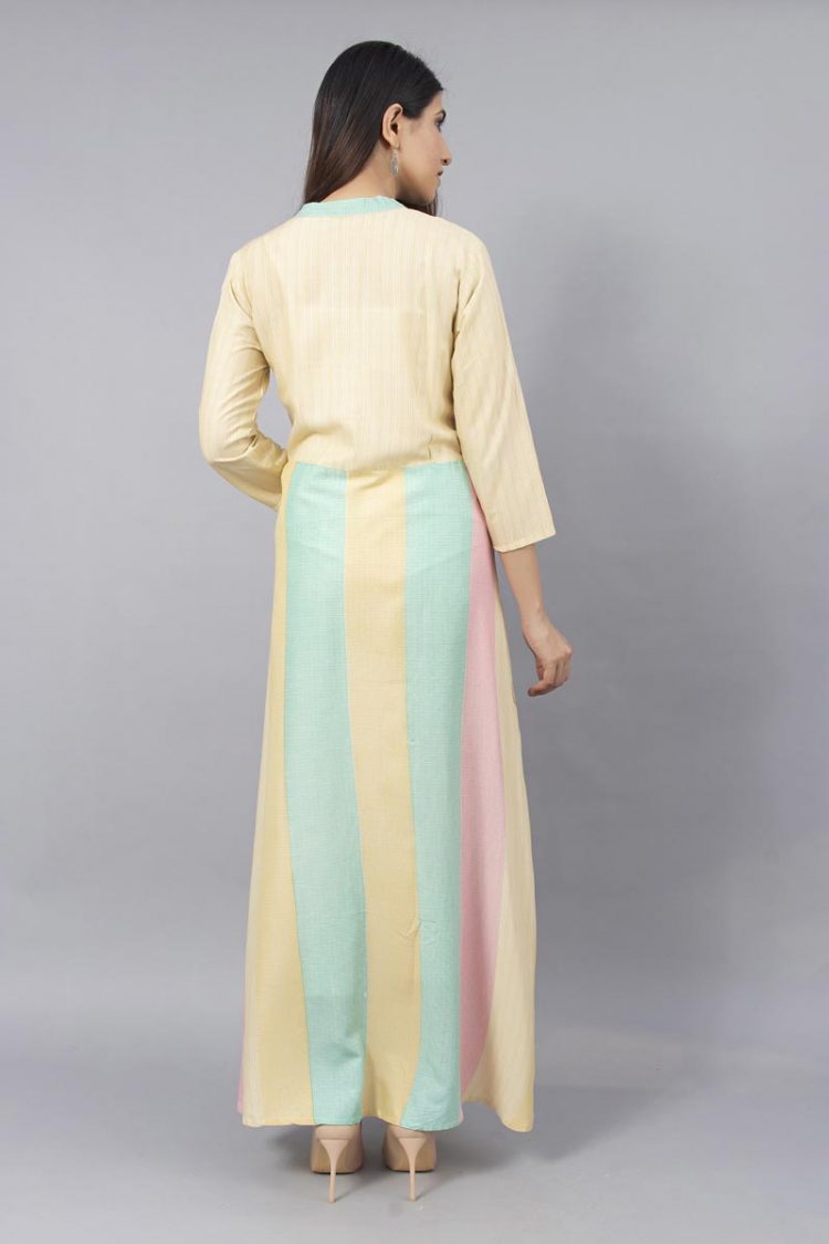 Stylish Multi Color Kurti With Stripes and Mandarin Collar - Image 5