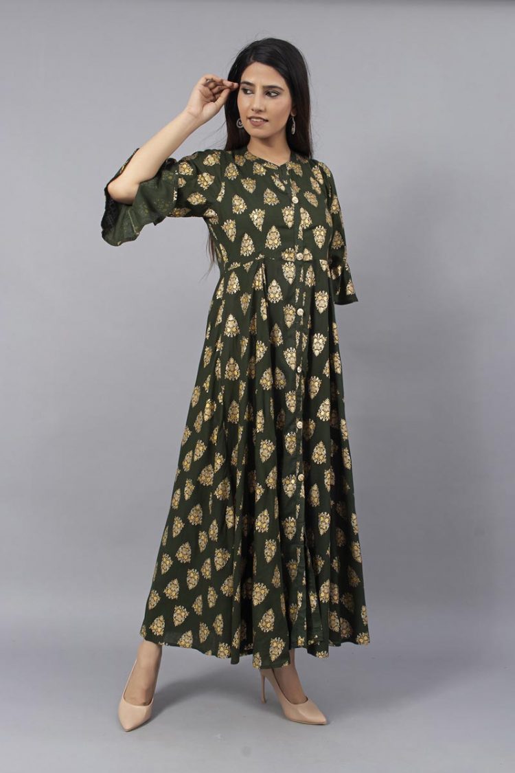 Maroon Cotton Kurti Block Printed - Image 2