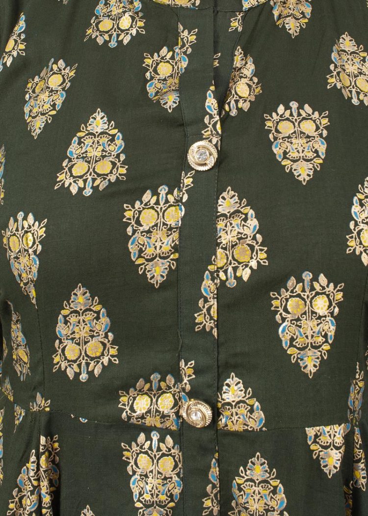 Gorgeous Party Wear Olive Green Kurti With Gold Print - Image 6