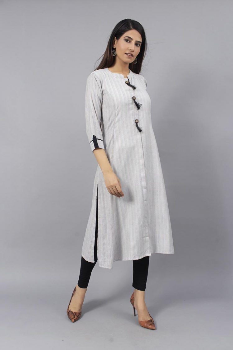 Maroon Cotton Kurti Block Printed - Image 3