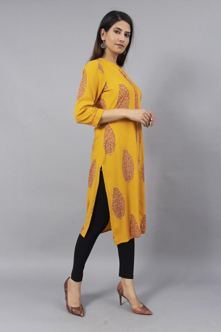 Maroon Cotton Kurti Block Printed - Image 4