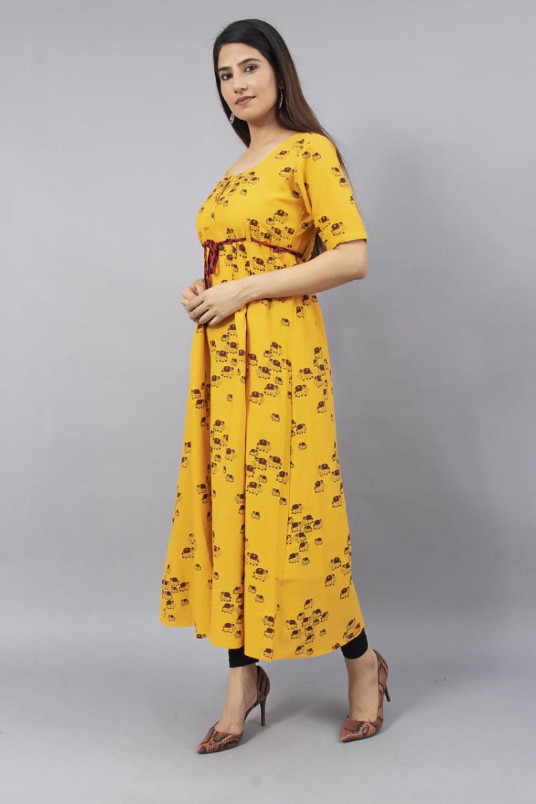 Maroon Cotton Kurti Block Printed - Image 5