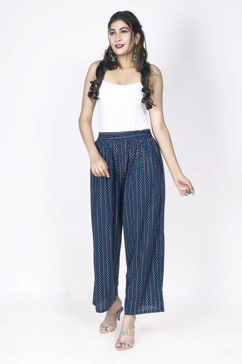 Navy Blue Zig Zag Print Plazo