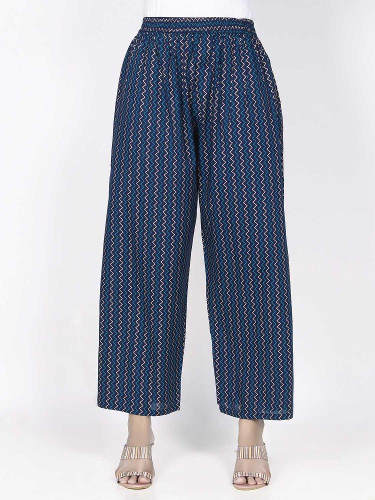 Navy Blue Zig Zag Print Plazo - Image 2