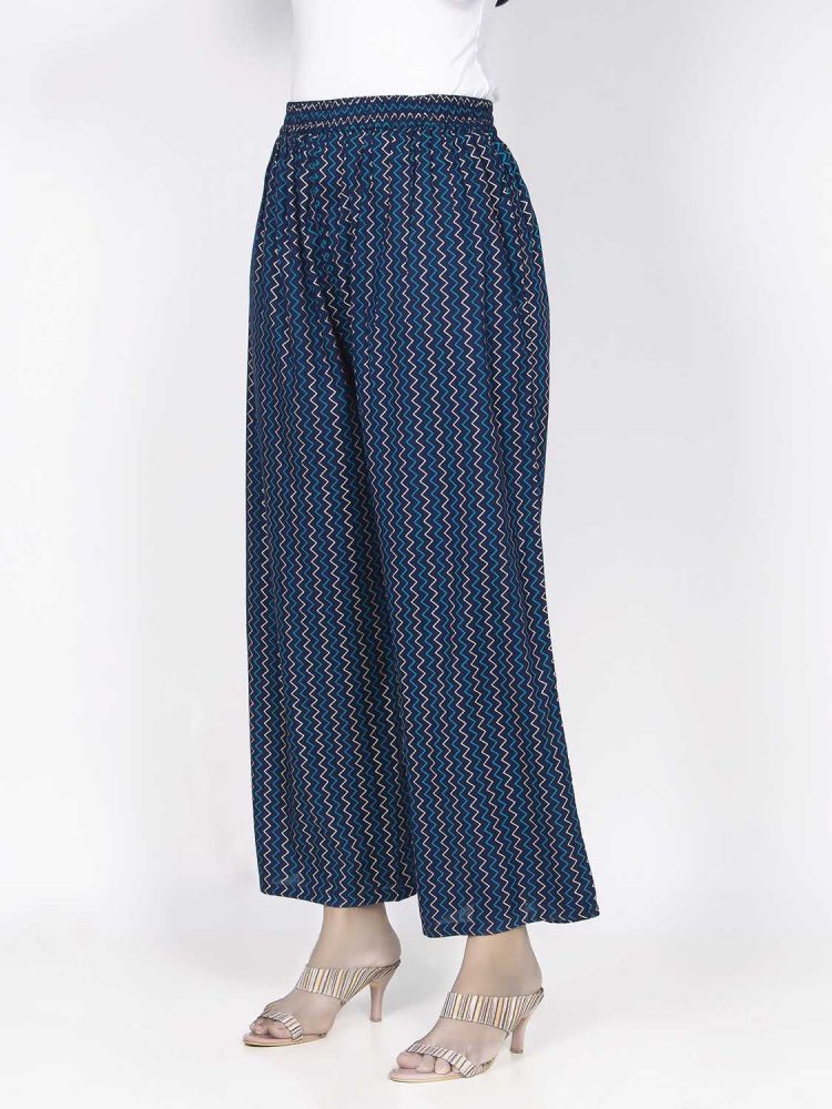 Navy Blue Zig Zag Print Plazo - Image 5