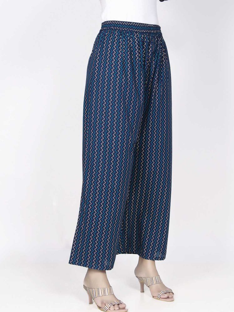 Navy Blue Zig Zag Print Plazo - Image 3