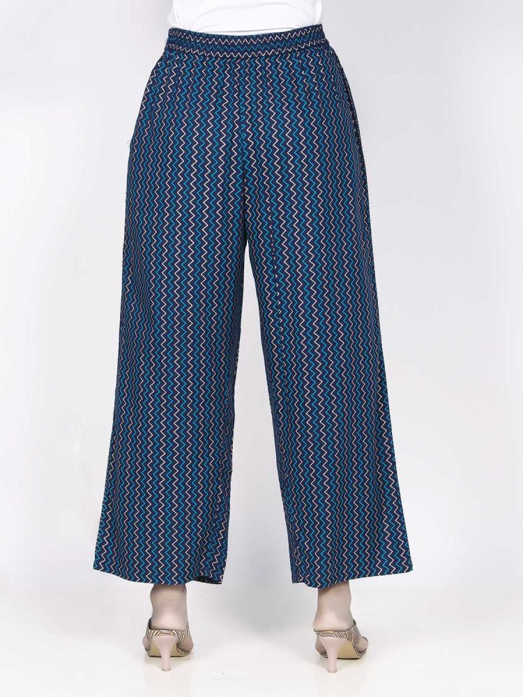 Navy Blue Zig Zag Print Plazo - Image 4
