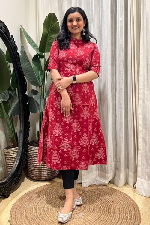 Maroon Cotton Kurti Block Printed